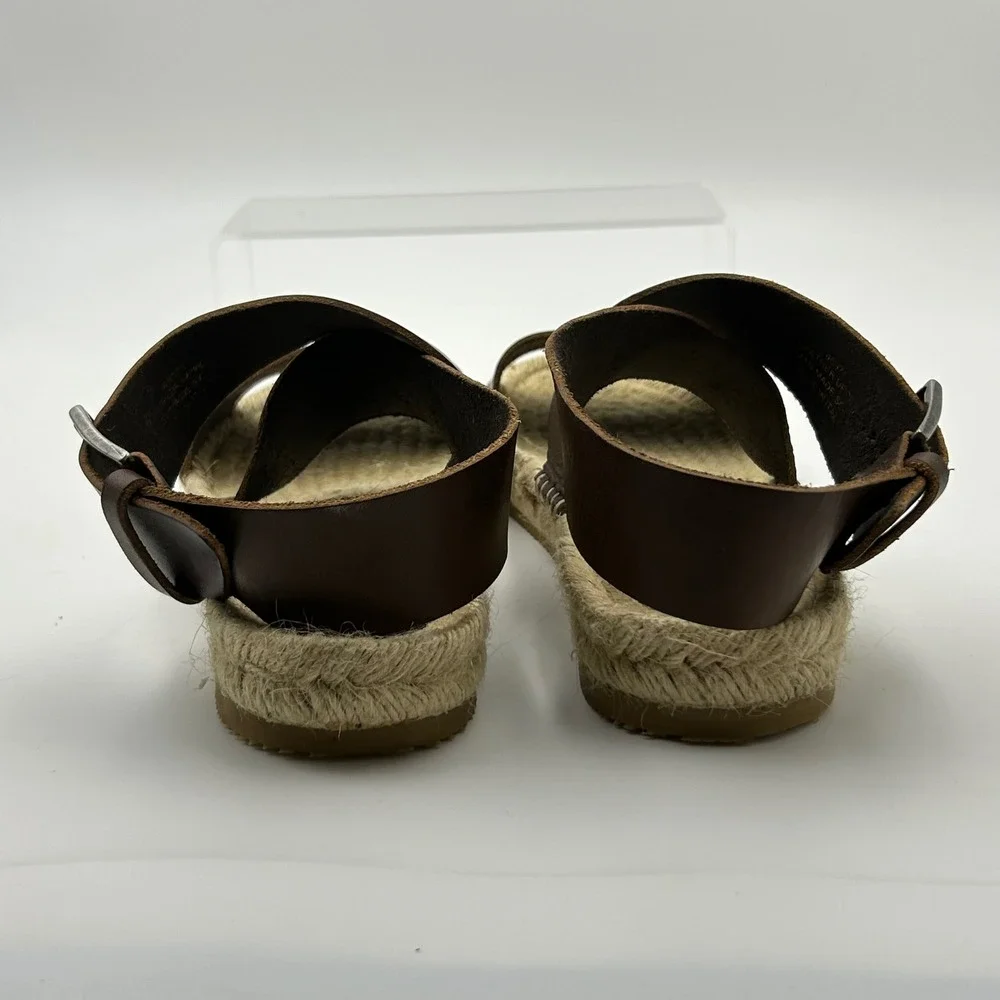 New Garnet Hill Espadrille Sandals Women 39 Brown Leather Ankle Strap Boho Italy